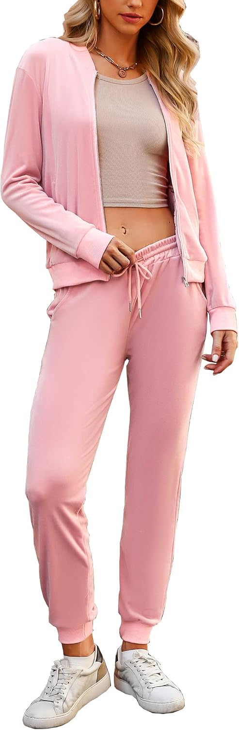 2 Conjunto deportivo terciopelo cremallera completa mujer