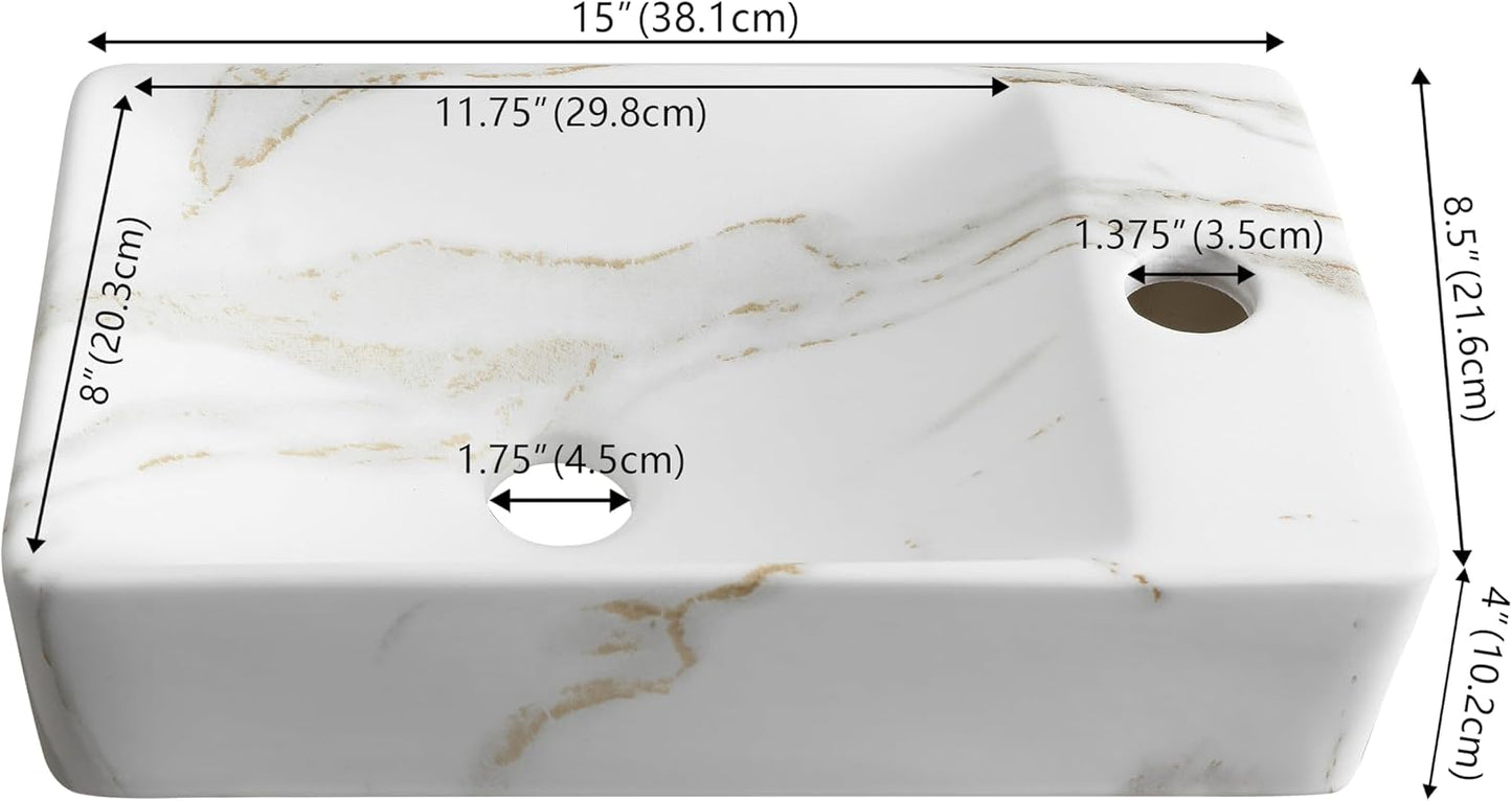 Fregadero cerámica pared 15x8.5pulg efecto mármol blanco