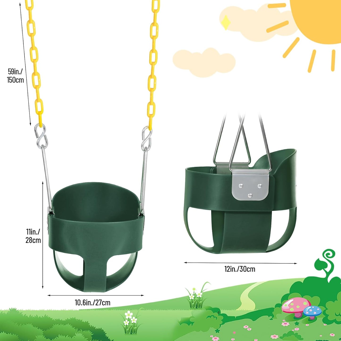Asiento columpio niños con respaldo alto y ganchos