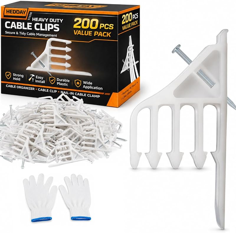 200 Pzas Grapas Multi-Cable con Clavos Acero Blanco