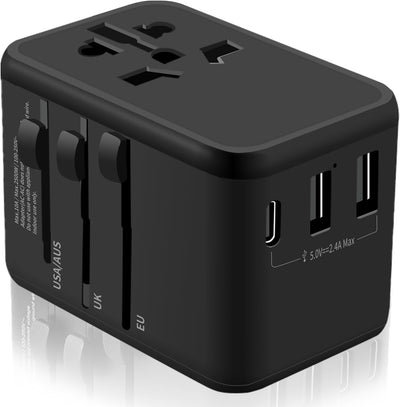 Adaptador USB-C y 2 USB-A salida CA mundial negro