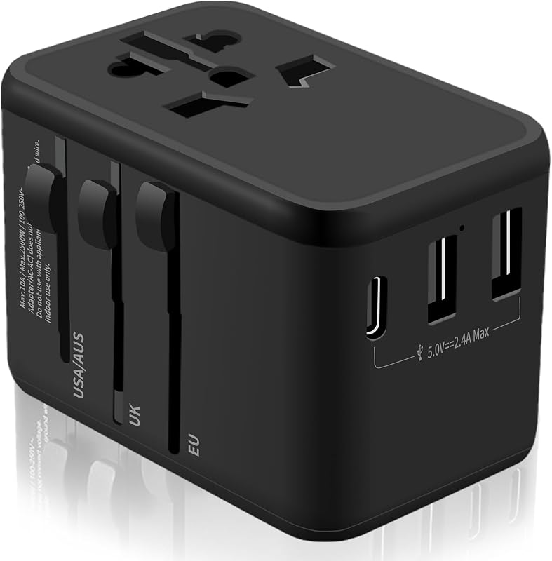 Adaptador USB-C y 2 USB-A salida CA mundial negro