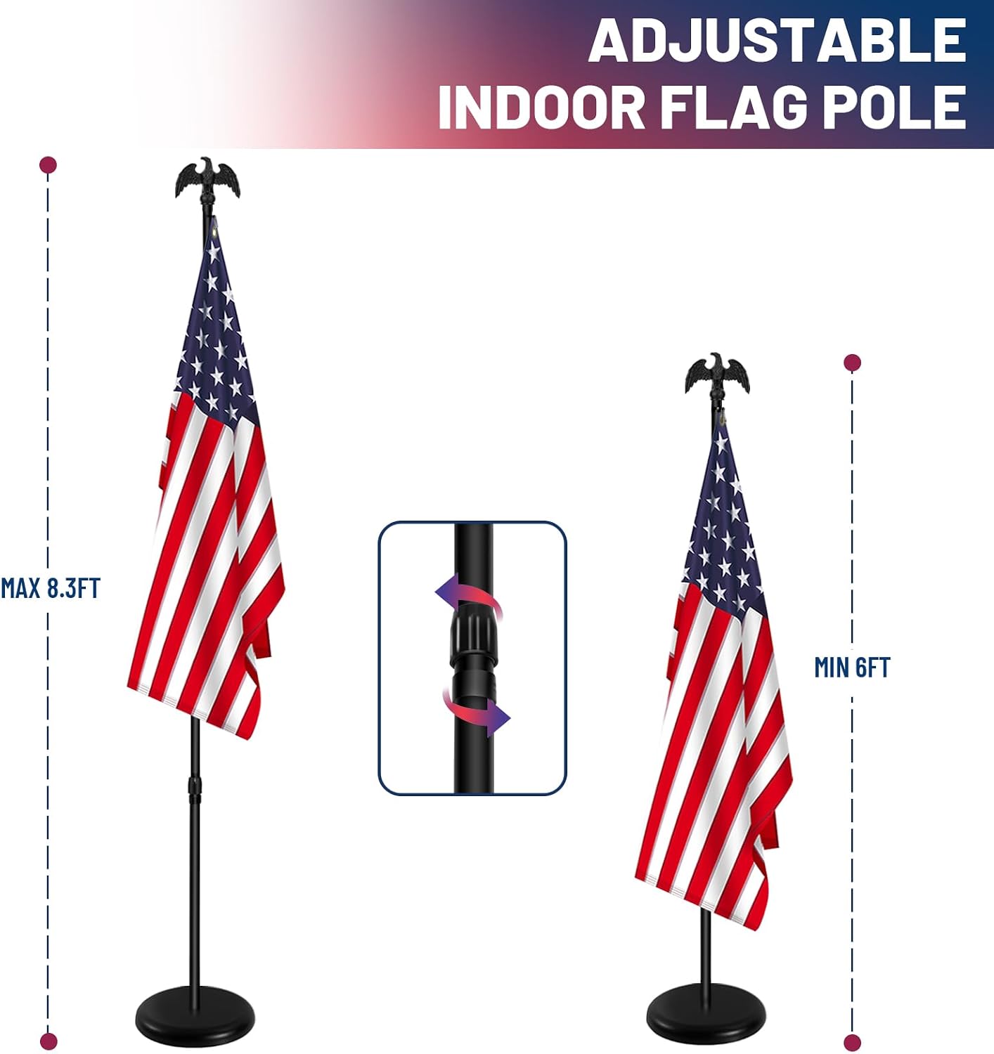 Kit asta bandera interior aluminio 6-8 pies anillo 360°
