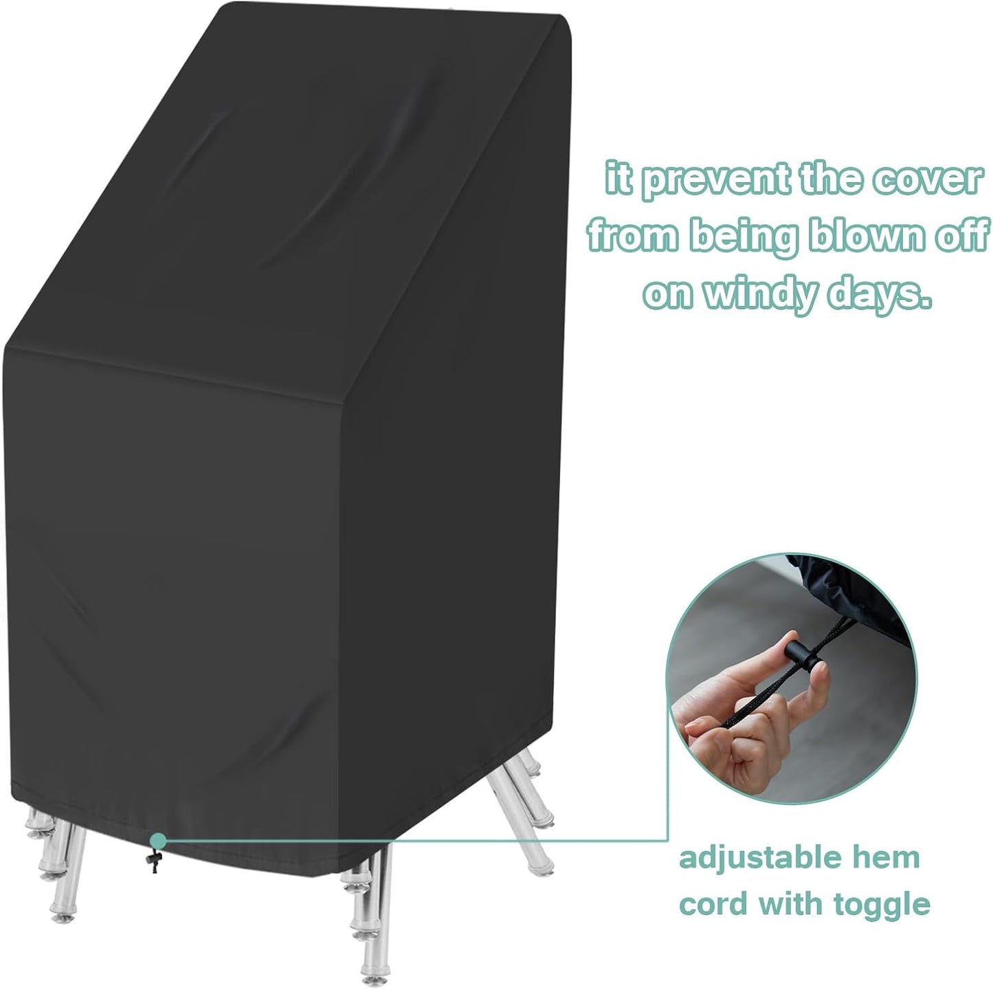 Funda silla apilable exterior impermeable 25x25x47" negro
