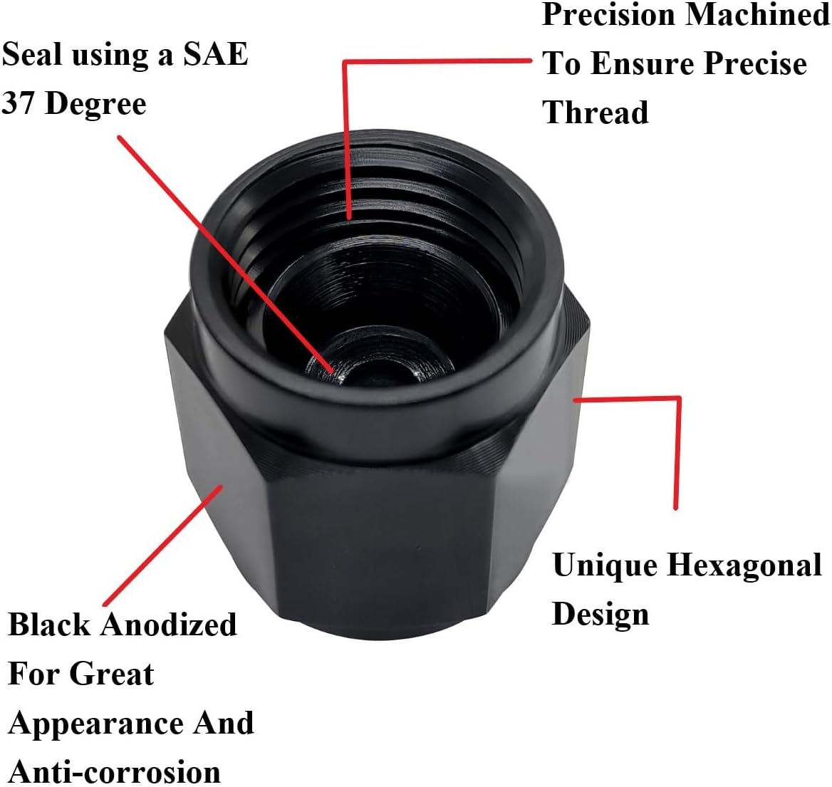 Adaptador aluminio negro 6AN hembra con rosca giratoria