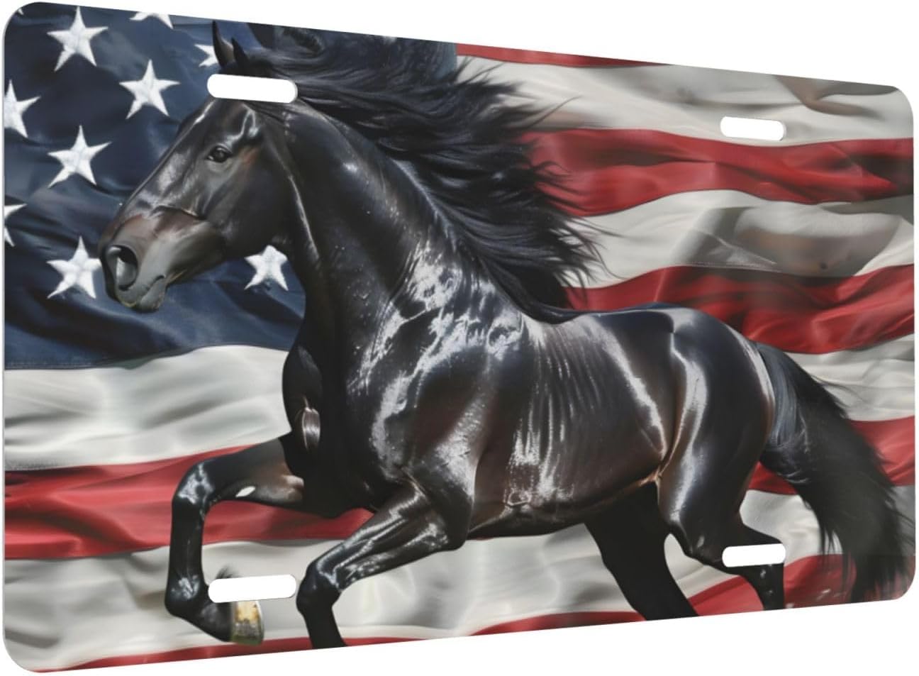 Placa matrícula aluminio caballo negro bandera americana