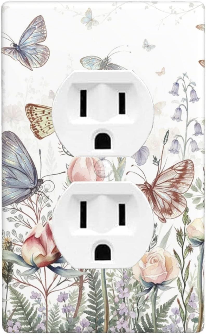 Placa mariposa flores vintage rosa interruptor luz
