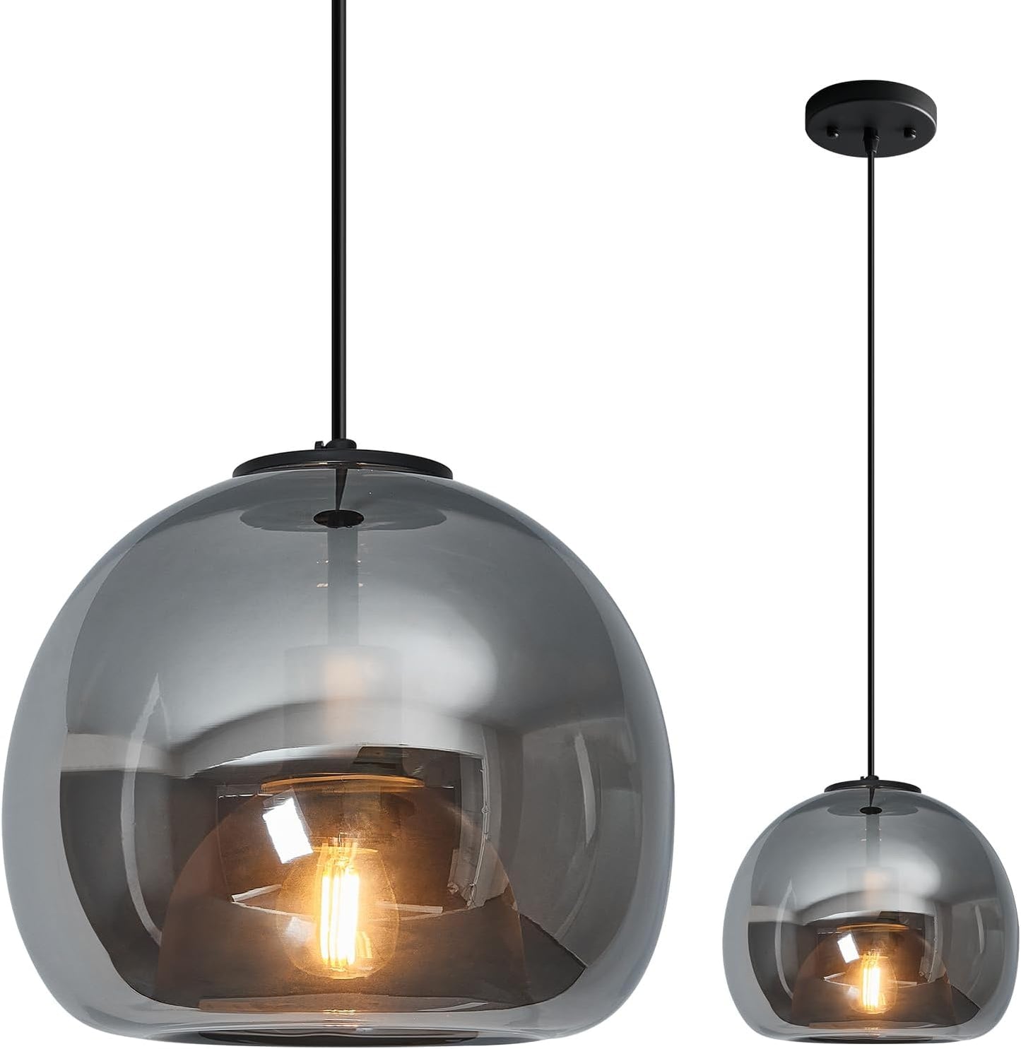 Lámpara colgante cristal gris con espejo 1 luz para isla