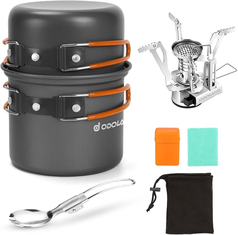 Kit 6 utensilios cocina acampar olla ligera estufa bolsa malla