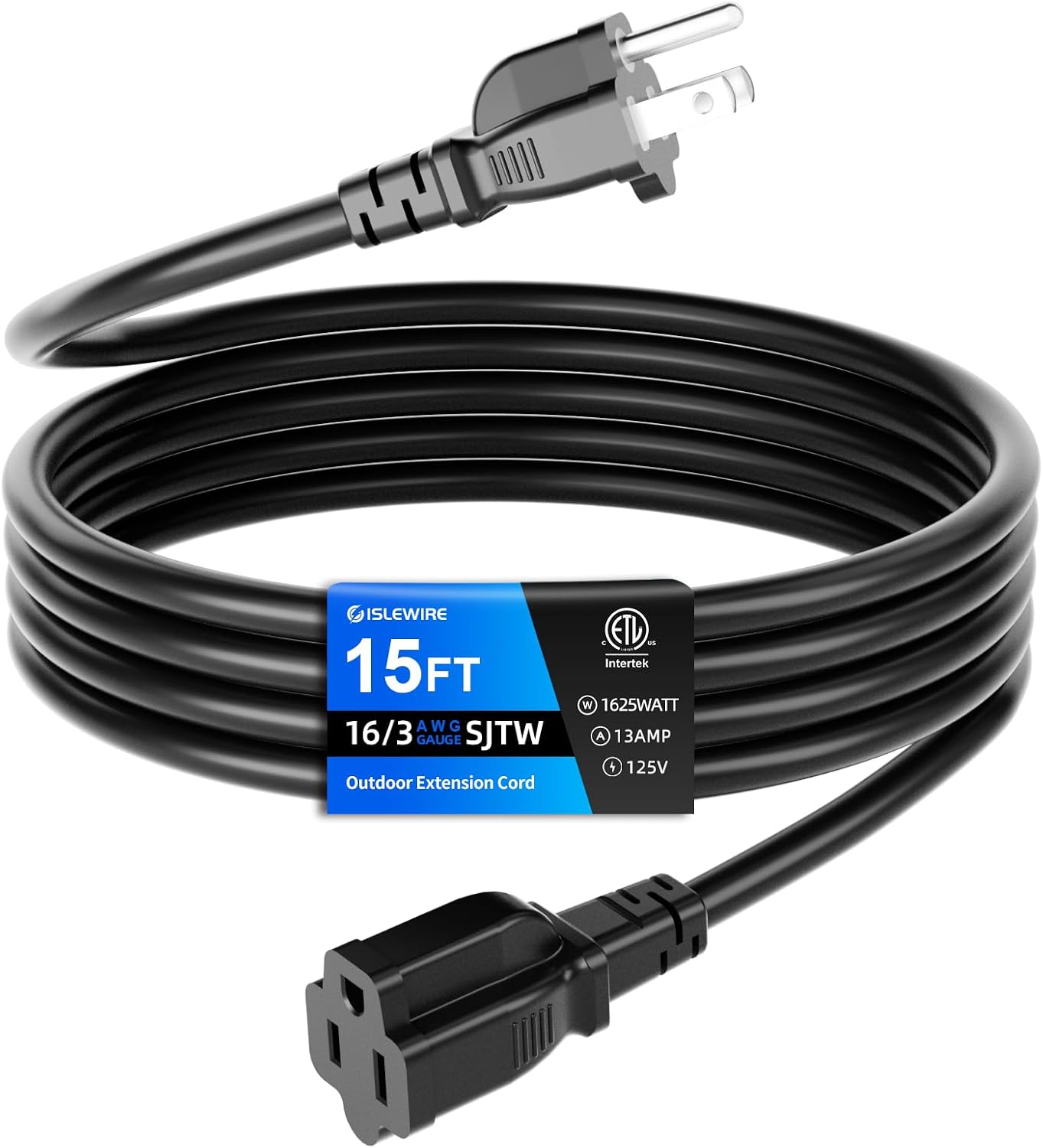 Cable extensión exterior 15ft impermeable negro 16awg sjtw 13a