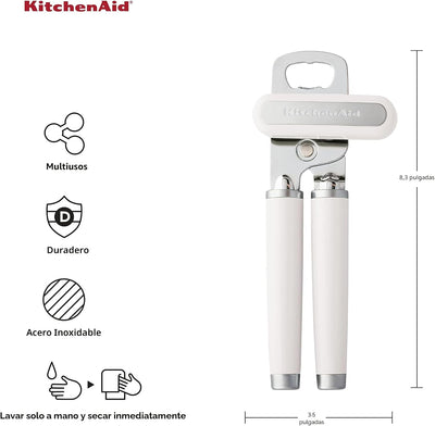 Abrelatas multifunción acero inox rueda afilada blanco