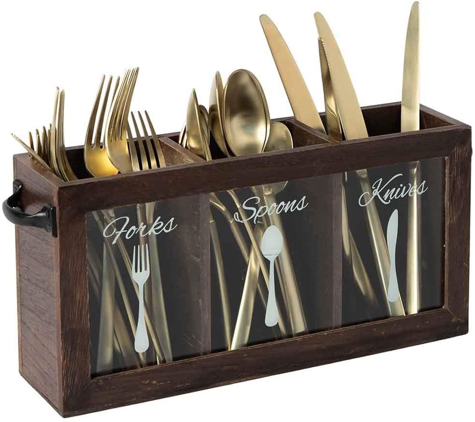 Organiz. cubiertos madera asa 12x3x6" marrón
