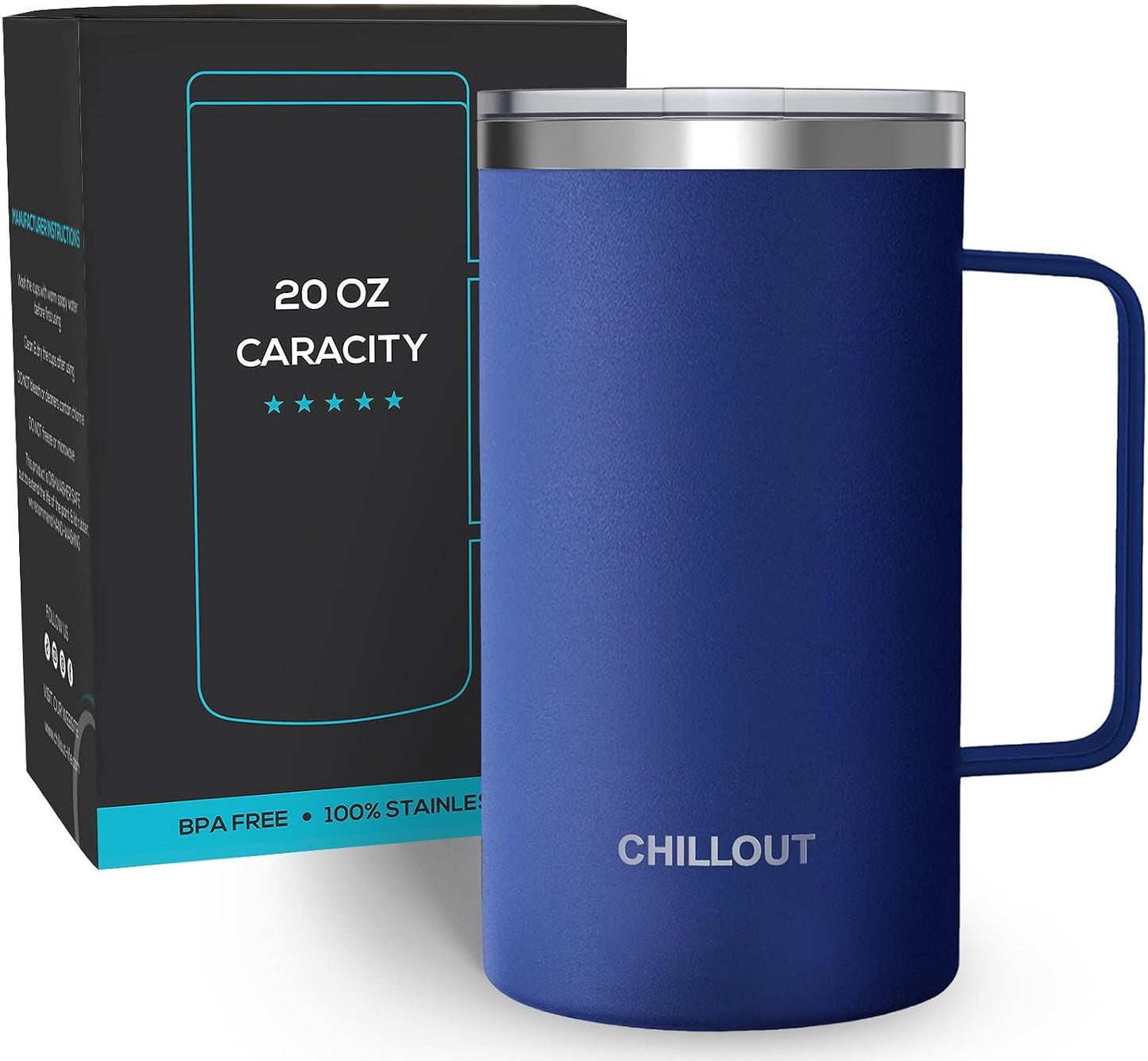 Taza café acero inox 20oz aislamiento vacío asa tapa