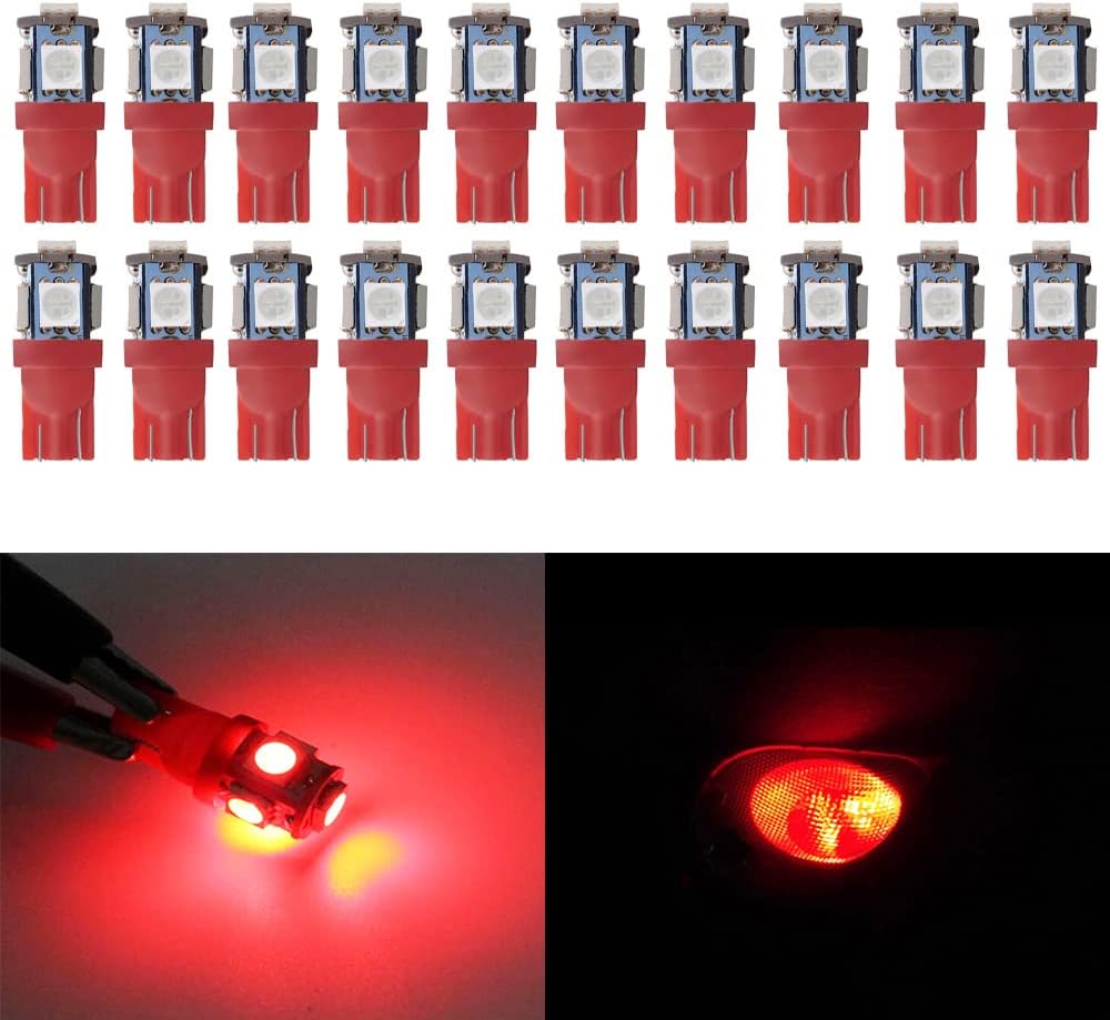 20 Focos LED Rojos 12V para Interior Auto Mapa Domos