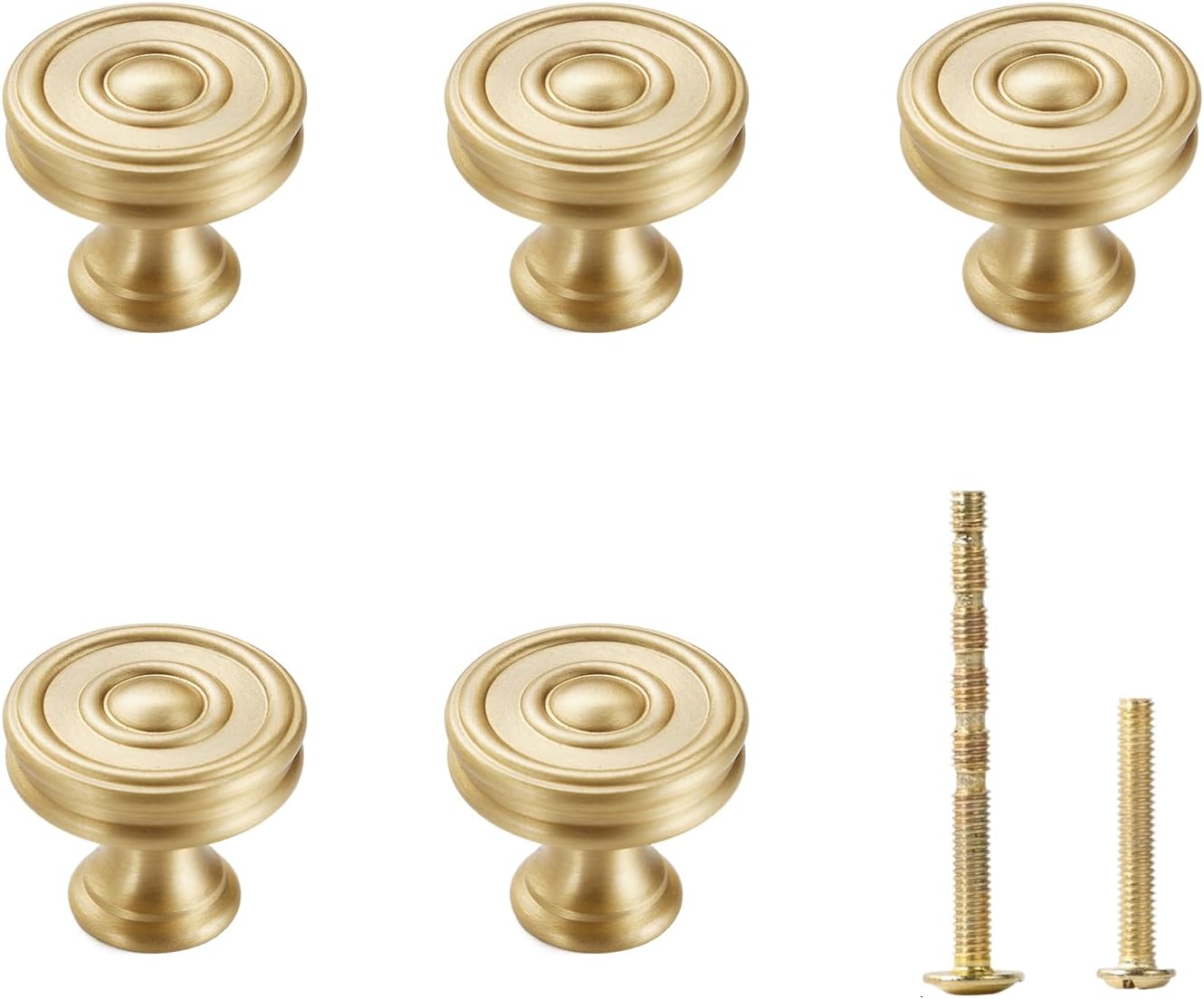Pomos dorados cepillados 1-1/4pulg para baño set 5 latón