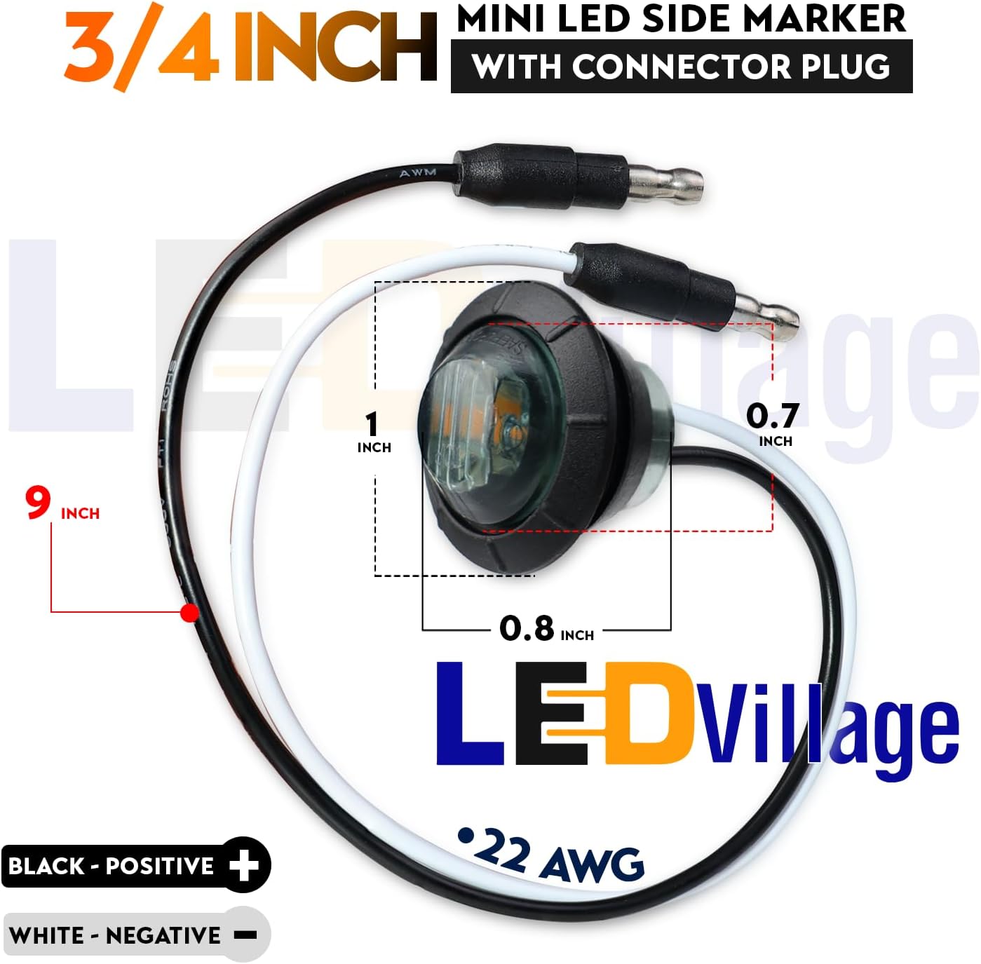 20 Pzas Luces LED Marcador Lateral 3/4" Ámbar