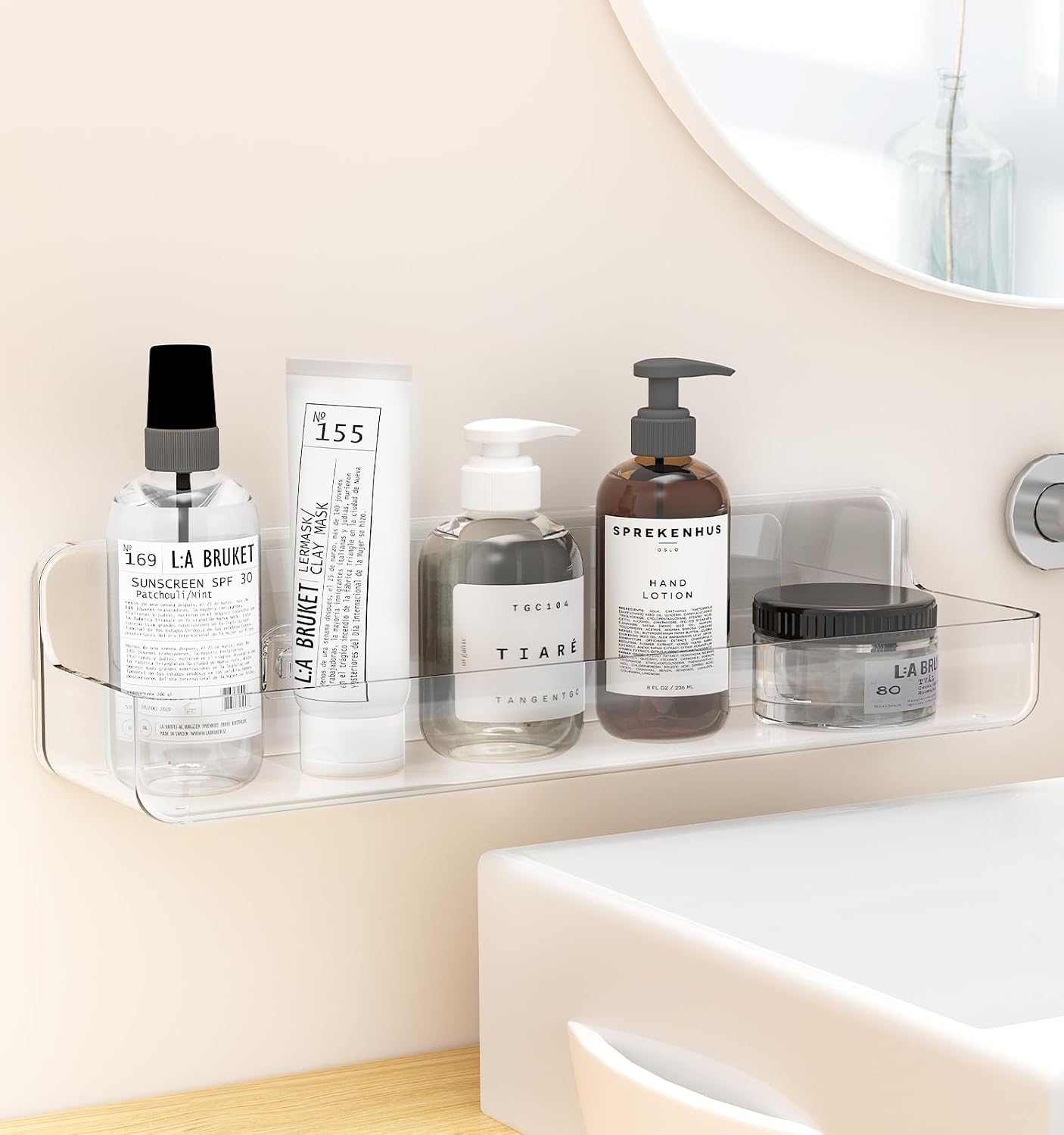 Organiz. ducha adhesivo acrílico transparente sin perforar