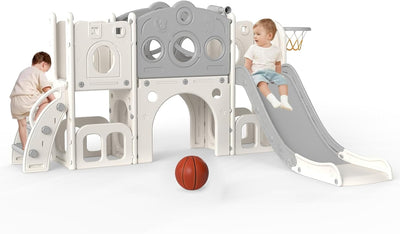 Set toboganes 8en1 para niños con aro baloncesto