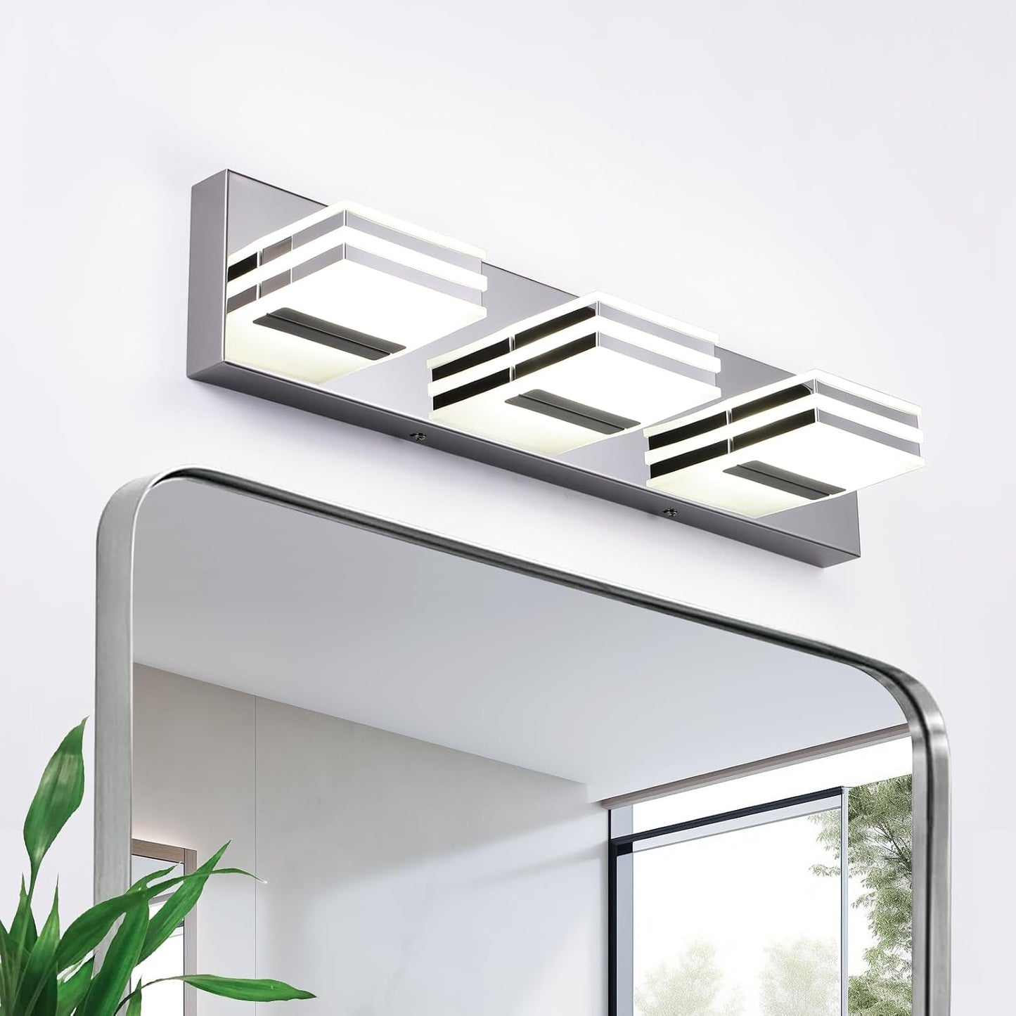 Lámpara baño moderna LED 20pulg cromada 18W