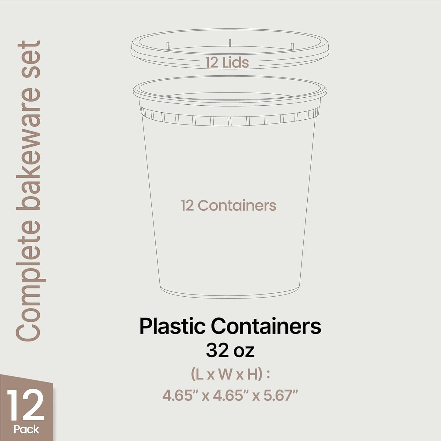 Contenedores plástico 32oz set 12 sin BPA para alimentos
