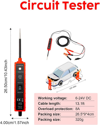 Probador circuito CC 6-24V con LED y protección sobrecarga