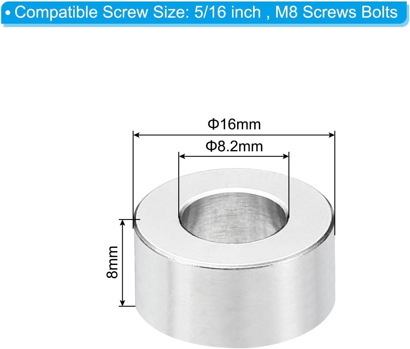 Espaciadores acero inox M8 10pzas 0.32x0.63x0.31pulg