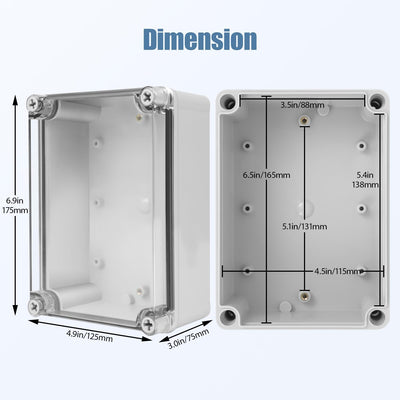 Caja eléctrica IP67 impermeable con cubierta clara gris