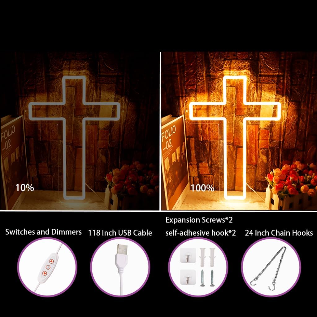 Letrero neón cruz de Cristo Jesús LED regulable para pared