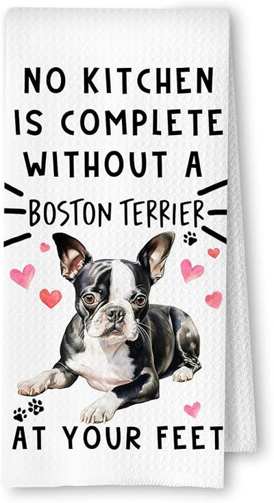Toalla cocina Boston Terrier tela waffle para hogar y baño