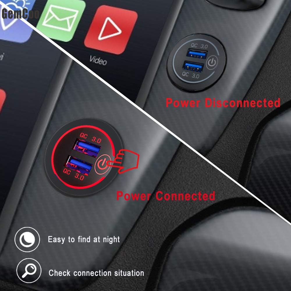 Cargador coche dual USB 36W QC3.0 12/24V táctil