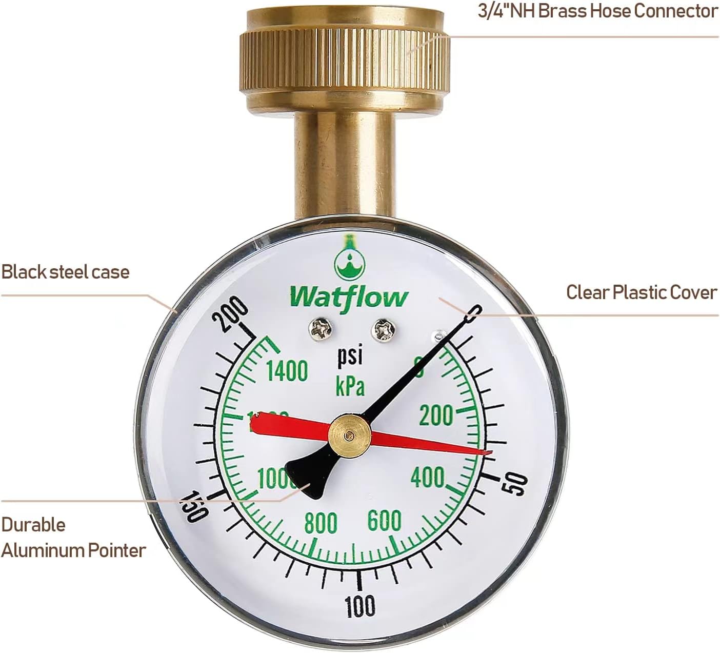 Manómetro agua 0-200psi rosca 3/4" con puntero