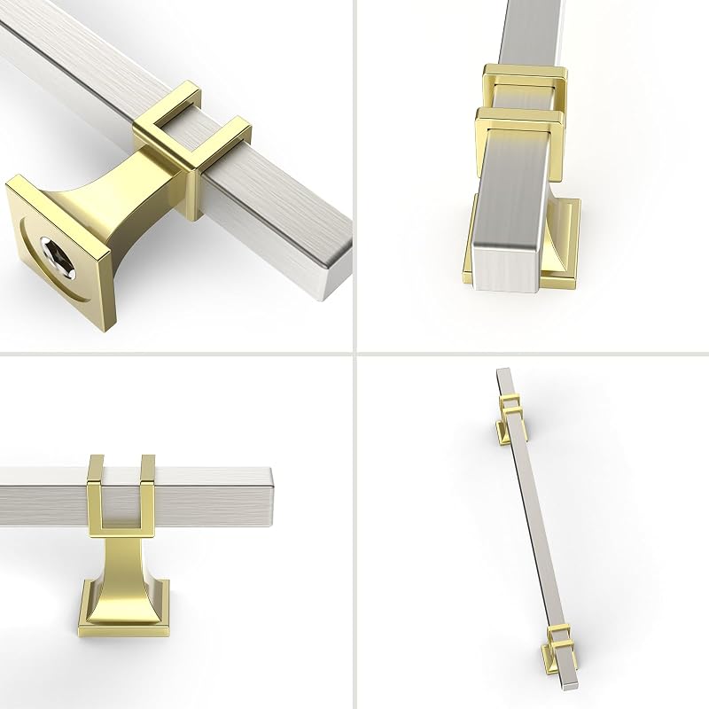 6 Manijas Gabinete 12.6" Níquel Cepillado y Dorado