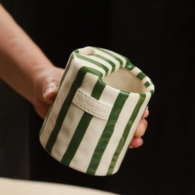 Taza cerámica con orificio para sorbo 10oz rayas café té
