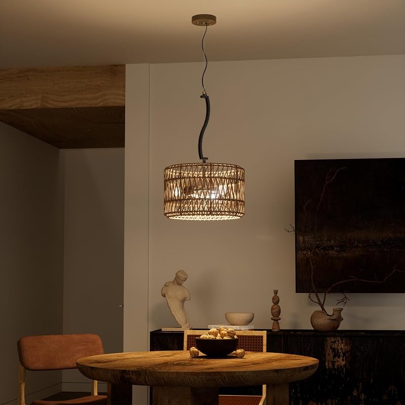 Lámpara colgante ratán 3 luces 15pulg para cocina dormitorio