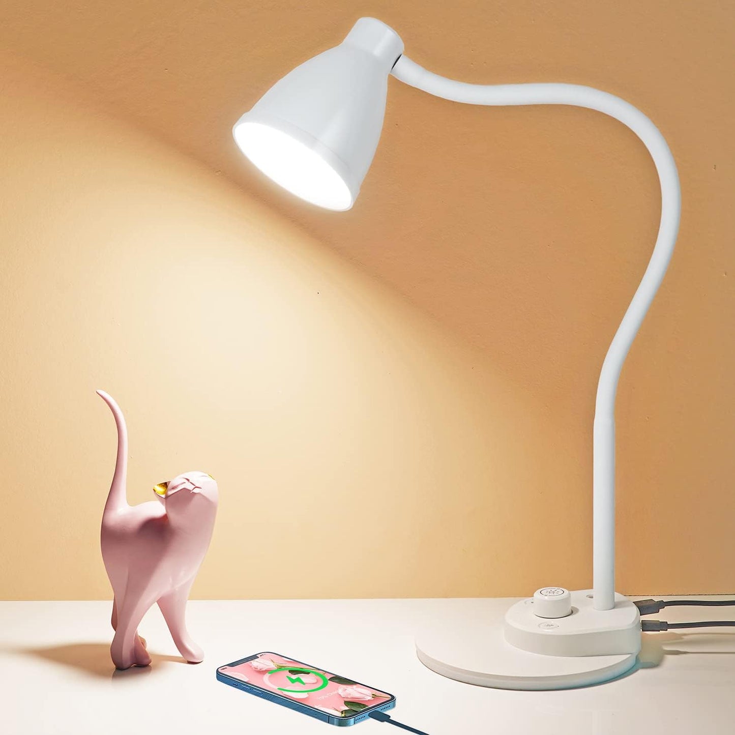 Lámpara LED escritorio USB regulable 3 modos color cuello flexible