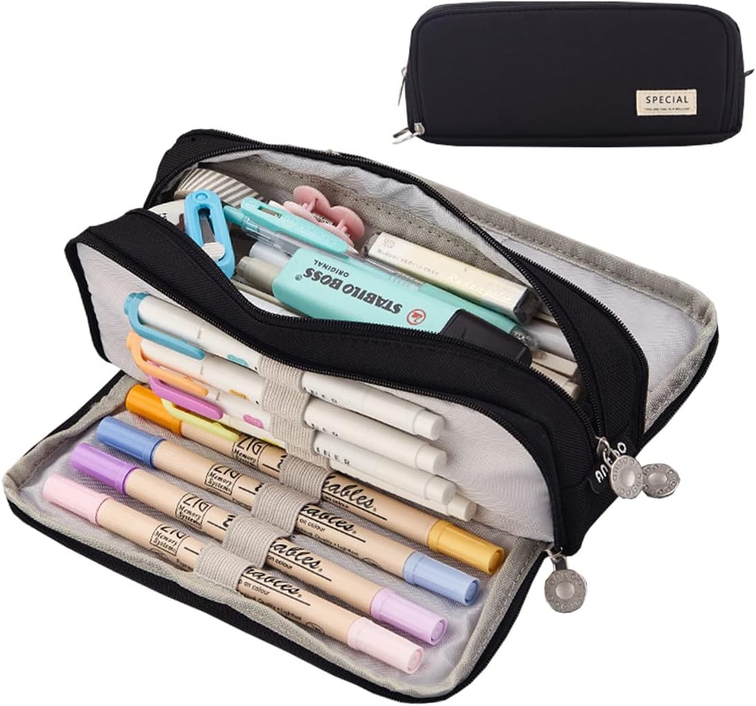 Estuche portátil para lápices oficina viaje color negro