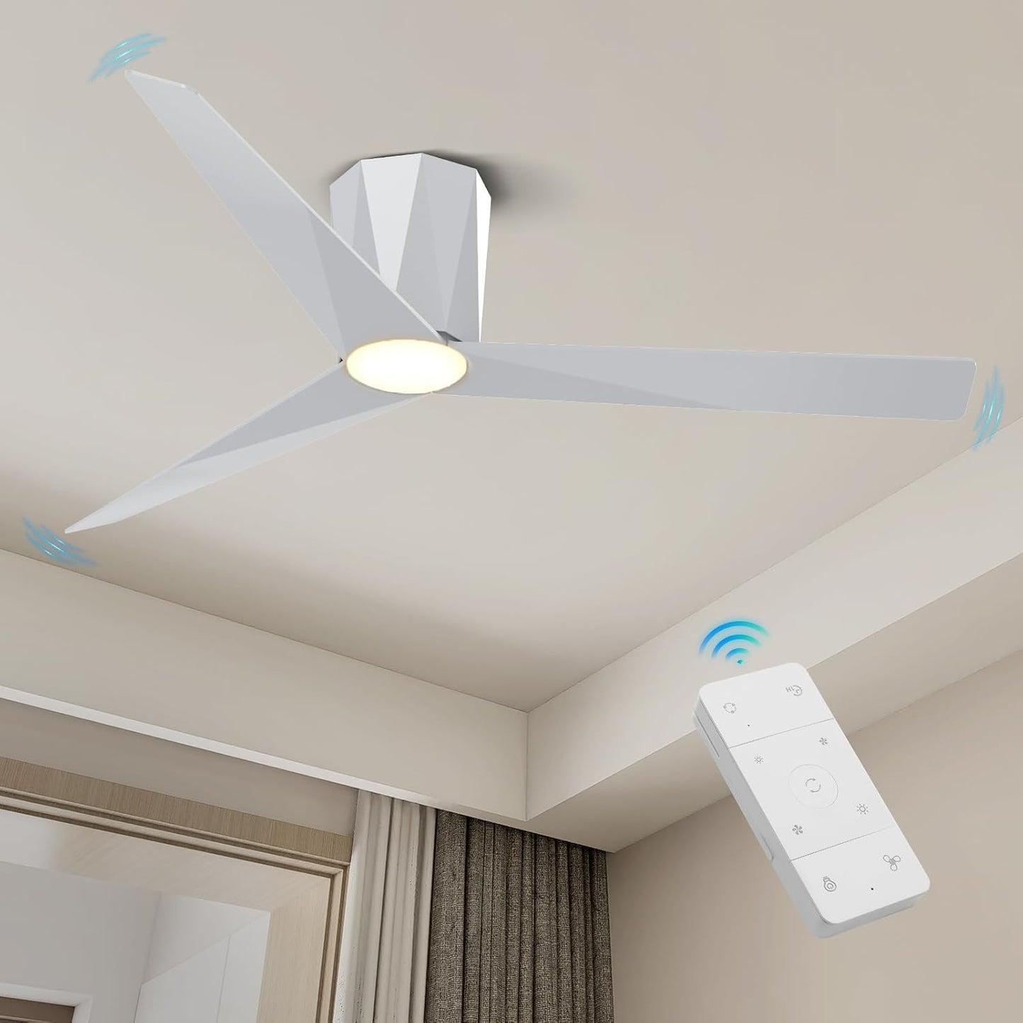 Ventilador techo 52pulg plateado led motor cc silencioso