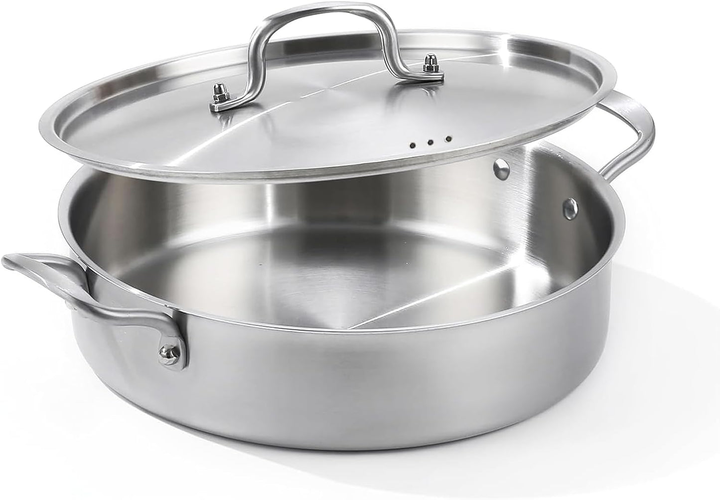 Sartén acero inox 13pulg 8qt con tapa calentamiento uniforme