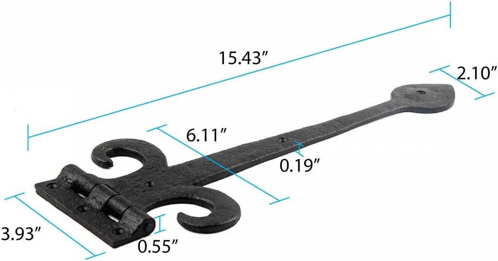 Bisagras puerta hierro forjado negro 15.5pulg Fleur De Lis