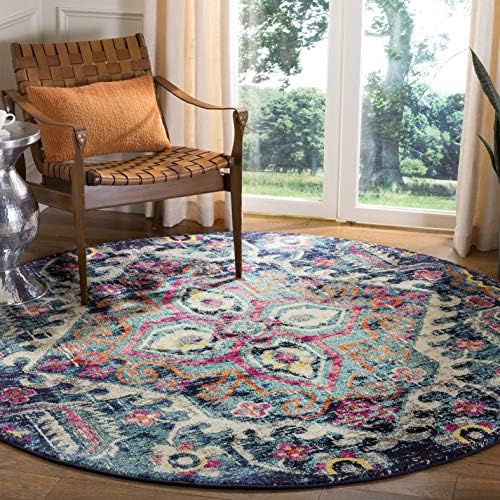 Alfombra decorativa redonda 3ft azul fucsia diseño bohemio sala