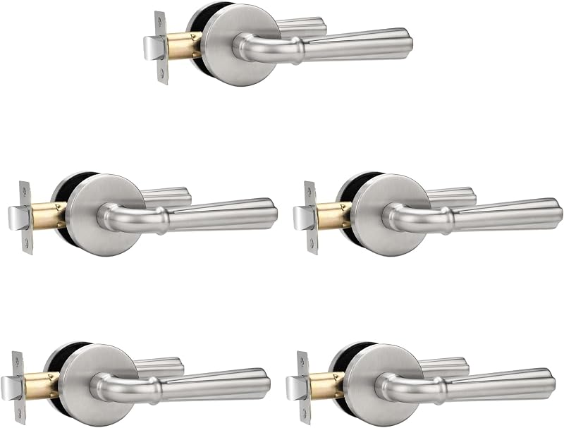 5 Manijas Puerta Sin Llave Níquel Cepillado Acero Inox