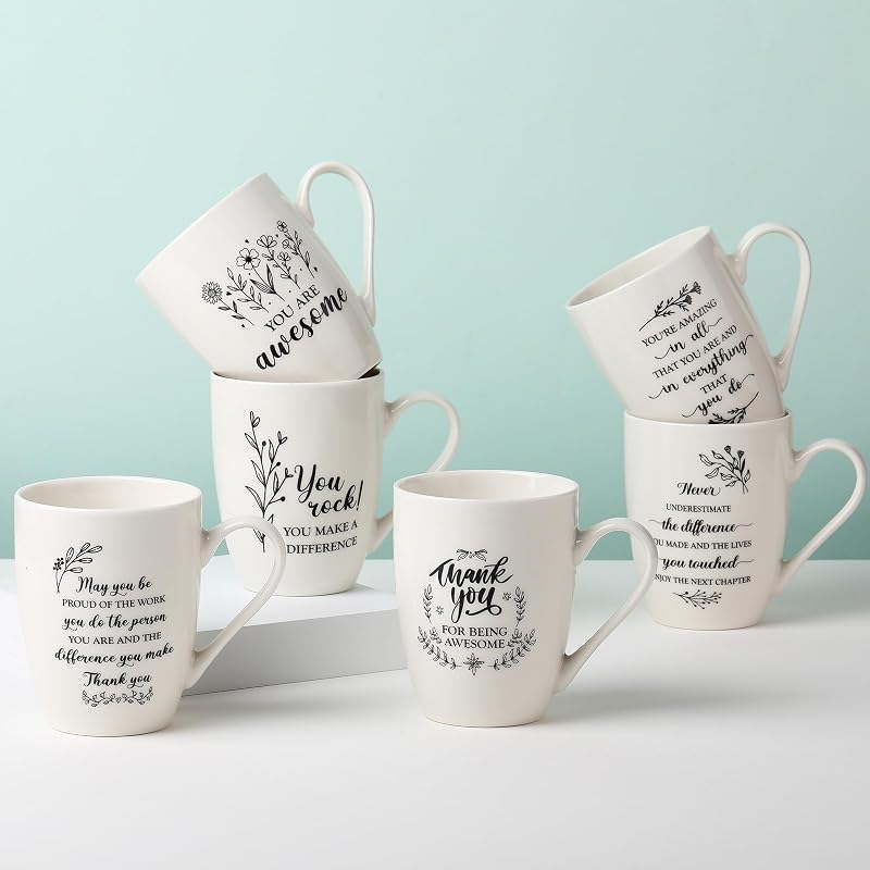6 Tazas Cerámica 12oz Regalo Profesores Blancas