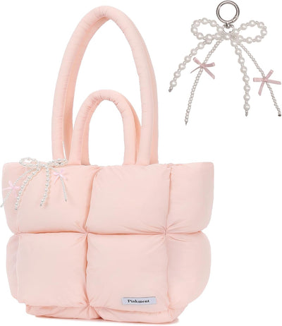 Bolsa acolchada con dije lazo estilo coreano para mujer