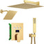 Set grifo ducha doble dorado cepillado 128" montaje pared
