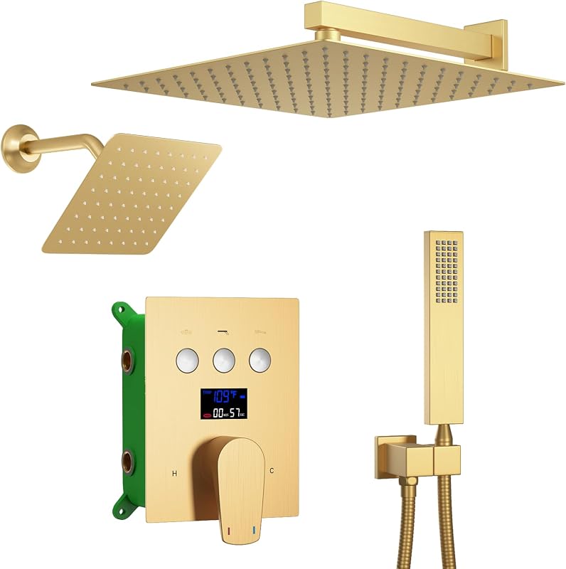 Set grifo ducha doble dorado cepillado 128" montaje pared