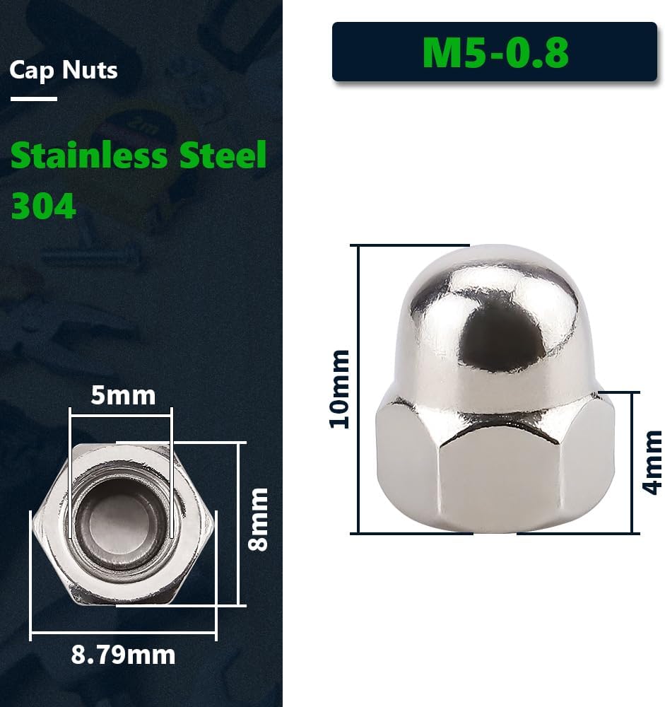 Tuercas M5 acero inox 304 brillante paquete 50