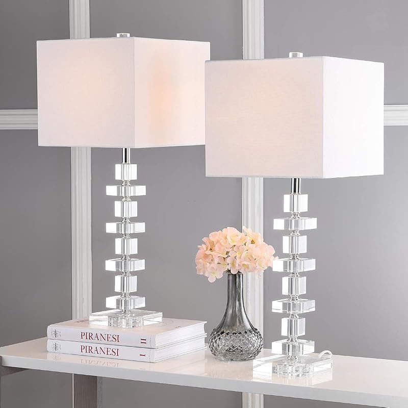 2 Lámparas Mesa Cristal 28.5" USB Iluminación Cromada