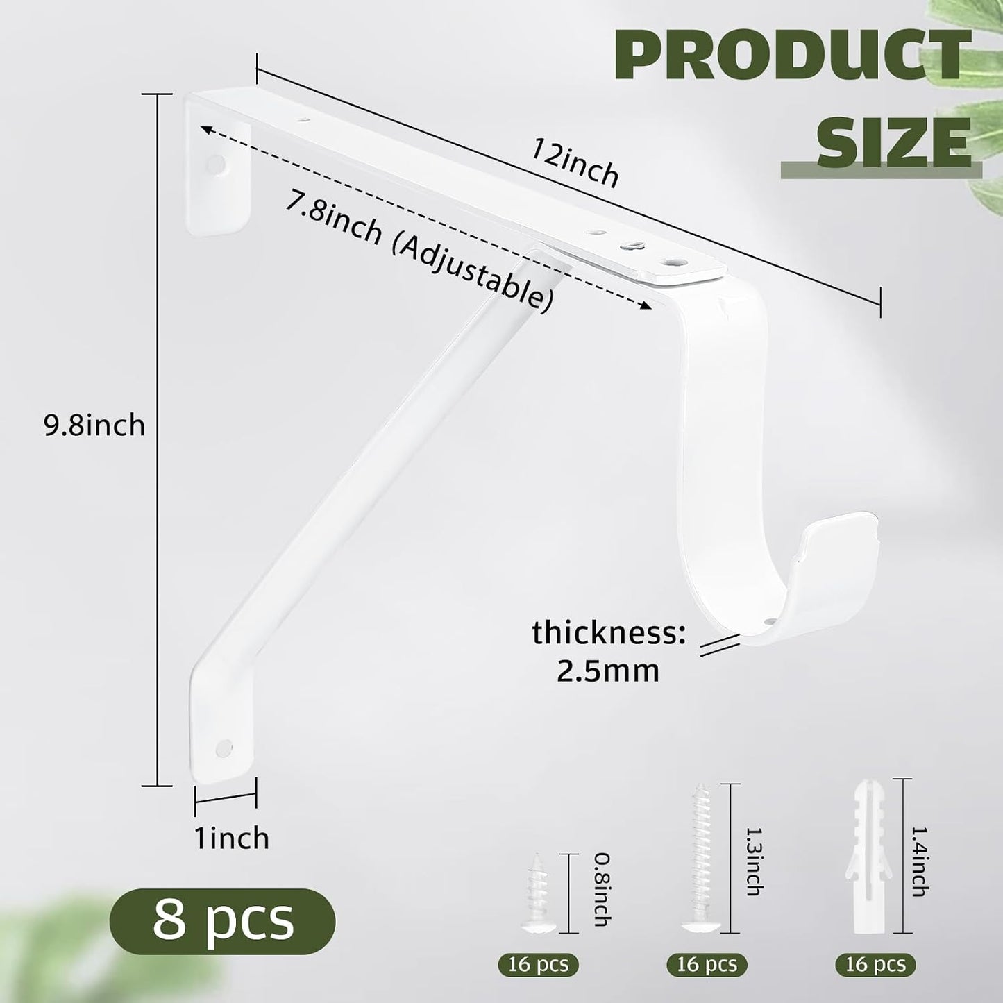 8 Soportes Barra Armario Metal 12x9.8" Ajustables Blanco