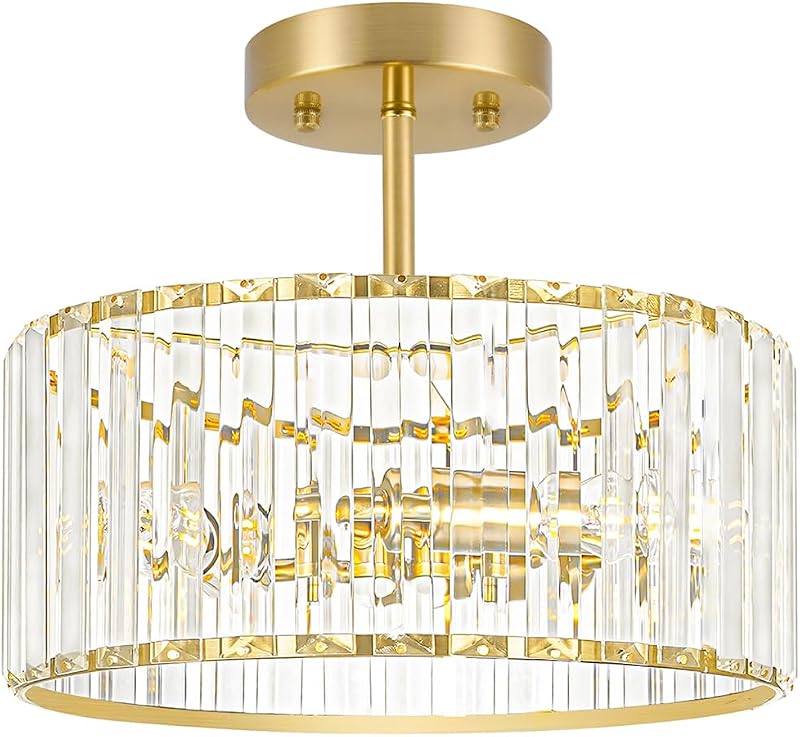 Lámpara techo moderna cristal dorado cepillado 3 luces 12"