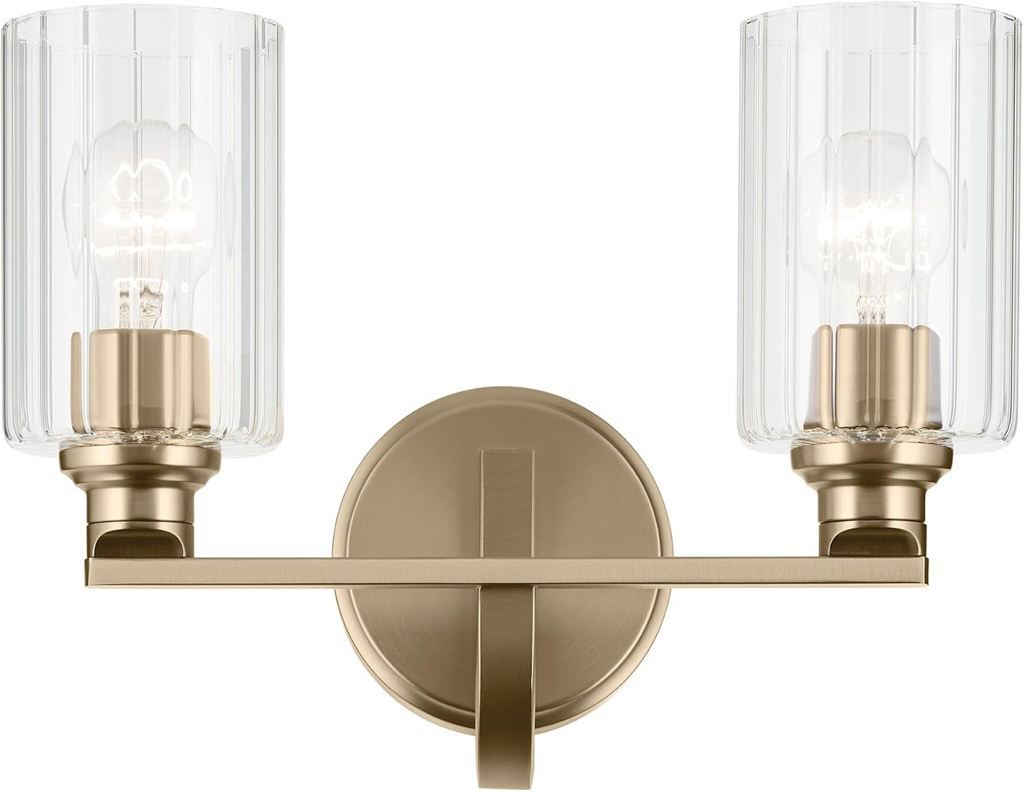 Lámpara tocador 14.25pulg 2 luces vidrio bronce champán baño